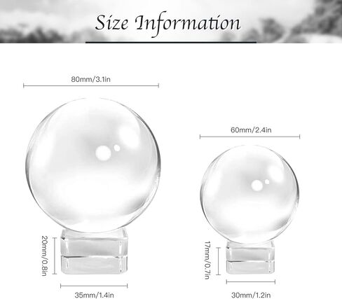 كرات كريستال ZYNERY K9 مع حامل، كرة عدسات كريستالية للتصوير الفوتوغرافي، كرات زجاجية للديكور الفني، عرافة التأمل، إكسسوار التصوير الفوتوغرافي (عبوتان، 60/80 مم، شفاف) in Kuwait