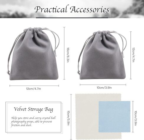 كرات كريستال ZYNERY K9 مع حامل، كرة عدسات كريستالية للتصوير الفوتوغرافي، كرات زجاجية للديكور الفني، عرافة التأمل، إكسسوار التصوير الفوتوغرافي (عبوتان، 60/80 مم، شفاف) in Kuwait