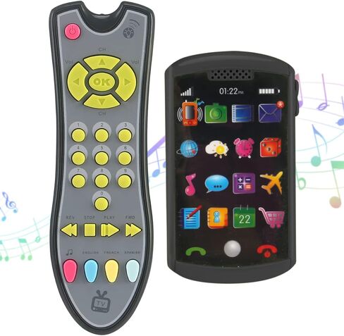 Liberty Imports 2 Pack My First TV Remote Control and Mobile Smartphone Kids Musical Toy Bundle Set - Realistic Music Learning Remote Phone Pretend Playset with Lights and Sounds in Saudi Arabia