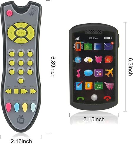 Liberty Imports 2 Pack My First TV Remote Control and Mobile Smartphone Kids Musical Toy Bundle Set - Realistic Music Learning Remote Phone Pretend Playset with Lights and Sounds in Saudi Arabia