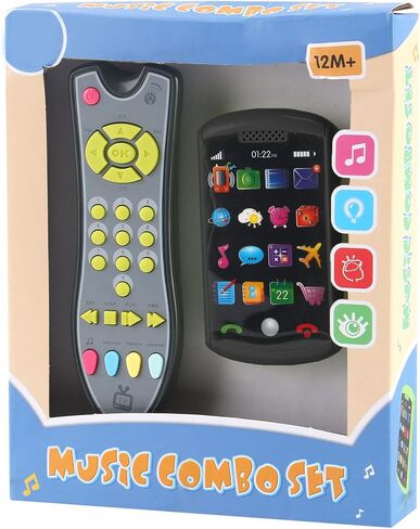 Liberty Imports 2 Pack My First TV Remote Control and Mobile Smartphone Kids Musical Toy Bundle Set - Realistic Music Learning Remote Phone Pretend Playset with Lights and Sounds in Saudi Arabia