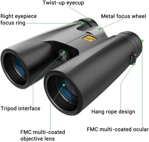 منظار رابتور صغير الحجم 12×50 للبالغين عالي الطاقة من بيردز اوف بري اوبتيكس - عدسة موشور شفافة HD 12x50 للصيد ومناظير لمشاهدة الطيور ومستلزمات السفر مع حقيبة حمل in Kuwait