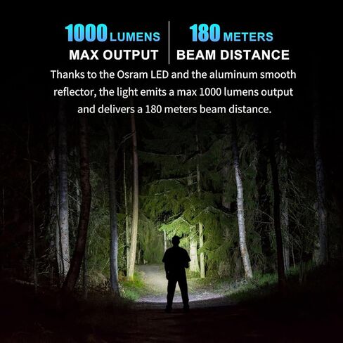 LUMINTOP Rechargeable LED Flashlights High Lumens, Ring King 1000 Lumen Super Bright Flashlight, 5 Modes, 180 Meters, Powerful Handheld Flash Light for Emergencies, Camping, Hiking in Kuwait