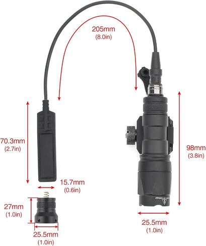 M300A 500 Lumens Tactical Flashlight with Push Button Switch & Remote Pressure Switch for Constant/Momentary Modes, Fit for 20mm Picatinny Rail in Kuwait