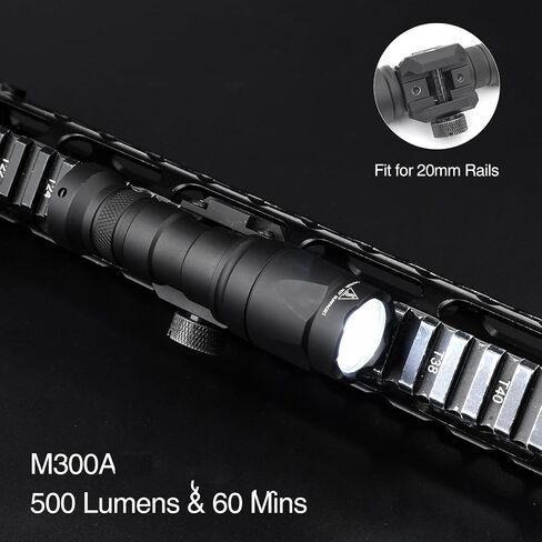 M300A 500 Lumens Tactical Flashlight with Push Button Switch & Remote Pressure Switch for Constant/Momentary Modes, Fit for 20mm Picatinny Rail in Kuwait