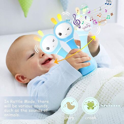 Alilo Bunny Baby Rattle Shaker and Teether Toys,Electronic Rattle Infants Toy,9 Kinds of Color Learning and Educational Toys with Music & Light for 0-6-12 Months, Gift for Newborns Girls Boys Toddlers in Kuwait