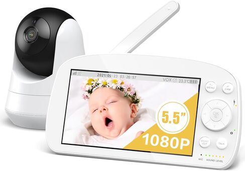 HiPP Pro Baby Monitor, 5.5" 1080P Split Screen Baby Video Monitor with Camera and Audio, 2-Way Talk, 5000mAh Battery, HD Night Vision, Pan Tilt Zoom, VOX Mode, 1000ft Range in Saudi Arabia