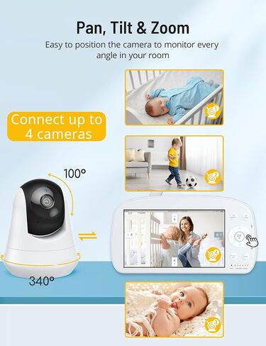 HiPP Pro Baby Monitor, 5.5" 1080P Split Screen Baby Video Monitor with Camera and Audio, 2-Way Talk, 5000mAh Battery, HD Night Vision, Pan Tilt Zoom, VOX Mode, 1000ft Range in Saudi Arabia
