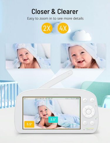 HiPP Pro Baby Monitor, 5.5" 1080P Split Screen Baby Video Monitor with Camera and Audio, 2-Way Talk, 5000mAh Battery, HD Night Vision, Pan Tilt Zoom, VOX Mode, 1000ft Range in Saudi Arabia
