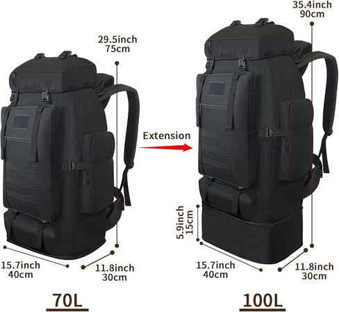 Vaupan Hiking Backpack, 100L Large Camping Backpack, Expandable Waterproof Molle Rucksack, Outdoor Sport Travel Daypack Military Tactical Backpack for Men Women in Kuwait