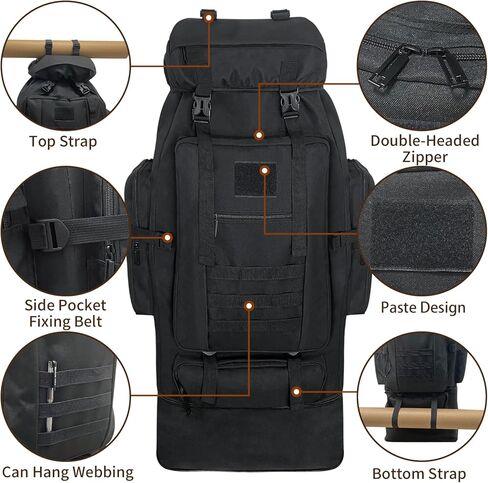 Vaupan Hiking Backpack, 100L Large Camping Backpack, Expandable Waterproof Molle Rucksack, Outdoor Sport Travel Daypack Military Tactical Backpack for Men Women in Kuwait