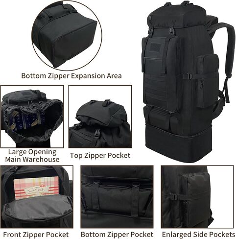 Vaupan Hiking Backpack, 100L Large Camping Backpack, Expandable Waterproof Molle Rucksack, Outdoor Sport Travel Daypack Military Tactical Backpack for Men Women in Kuwait