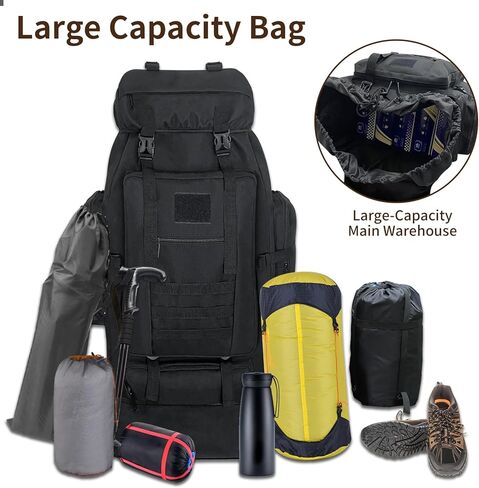 Vaupan Hiking Backpack, 100L Large Camping Backpack, Expandable Waterproof Molle Rucksack, Outdoor Sport Travel Daypack Military Tactical Backpack for Men Women in Kuwait