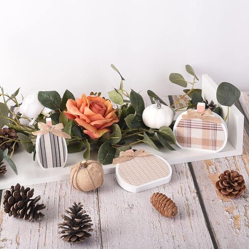 6 قطع من ديكورات اليقطين الاصطناعية من اول ريال، مجموعة صينية ديكور من الخيش الابيض بنمط مربعات اليقطين على سطح الطاولة لافتة خشبية للمنزل والرفوف والحصاد وعيد الشكر والهالوين in Kuwait