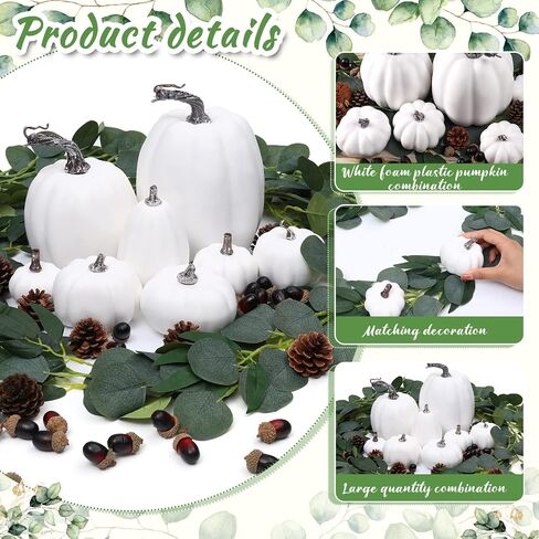 Lenwen 8 Pcs Assorted Sizes Fall Artificial Pumpkins Harvest Pumpkins 50 Pcs Acorns 12 Pcs Pine Cones 2 Pcs 13 ft Total Artificial Eucalyptus Garland Spring Garland for Autumn Harvest Decoration in Kuwait
