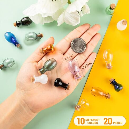 FFNIU Tiny Spell Jars, 20 Pcs Mini Glass Color Bottles, Cute Wishing Bottles Small Glass Potion Bottles With Corks for Wedding Birthday Party DIY Crafts Supplies in Kuwait
