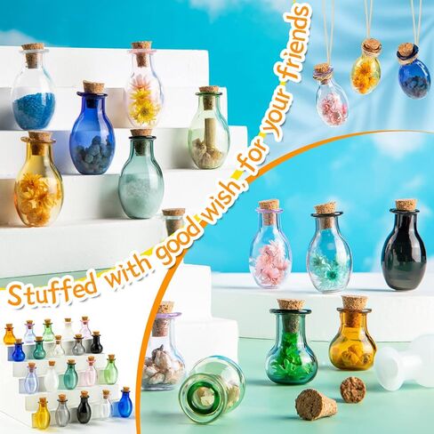 FFNIU Tiny Spell Jars, 20 Pcs Mini Glass Color Bottles, Cute Wishing Bottles Small Glass Potion Bottles With Corks for Wedding Birthday Party DIY Crafts Supplies in Kuwait
