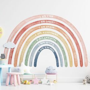 Tinideya 76.77 x 47.24 Inch Watercolor Large Rainbow Wall Decal with Inspirational Quotes Peel and Stick Rainbow Wall Stickers Waterproof Rainbow Decal for Girls Kids Bedroom Nursery Playroom