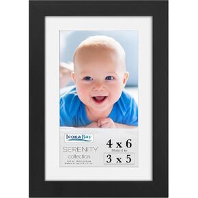 Icona Bay 4x6 Picture Frame w/Removable Mat for 3x5 Photo (Black), Sleek Modern Style Frame, Table Top or Wall Mount, Serenity Collection
