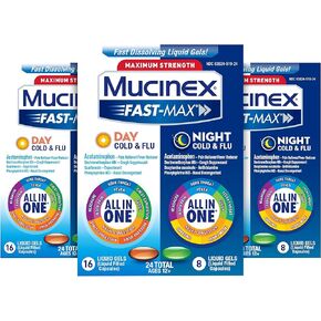 Mucinex Fast-Max Max Strength, Day Cold & Flu & Night Cold & Flu Liquid Gels (Pack Of 3), 72 Count (Packaging May Vary) in Saudi Arabia