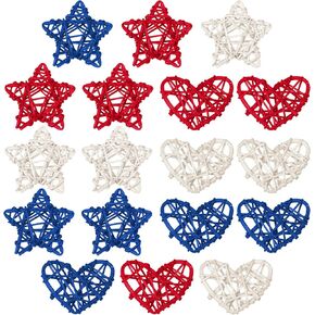 18 Piece Red Blue and White Star and Heart Shaped Rattan Balls Decoration, 4th of July Wicker Balls for Home Decor DIY Vase Filler Ornament Wedding Table Themed Party Christmas Decoration, 2.36 Inch in Kuwait