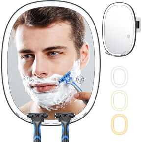 بينبيلري مراة حمام LED بدون ضباب للحلاقة مع 3 الوان اضاءة قابلة للتعتيم، 2 شماعات للشفرة، تثبت على الحائط بدون ثقب، دوران 360 درجة، مقاومة للكسر والماء، مراة حمام للرجال والنساء in Kuwait