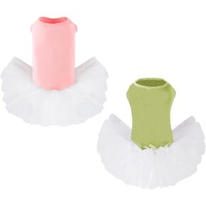 قطعتان من فستان زفاف الكلب تنورة توتو للفتيات الكلاب الصغيرة، زي دانتيل للجرو ملابس صيفية ملابس رسمية لحفلات الزفاف والعطلات (وردي + أرجواني، مقاس S) in Kuwait