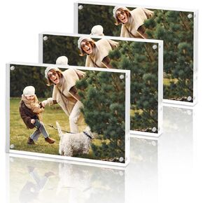 Fixwal Acrylic Picture Frame, 4x6, Set of 3, Magnetic Photo Frame with 10mm Clear Glass Frame, Wedding Table Numbers, Frameless Photo Frame
