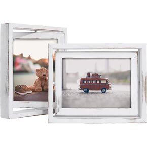 Egofine 2 Pack 5x7 Rotating Floating Picture Frames,Double-Sided Display with HD Glass Front Wooden Distressed Frame for Vertical or Horizontal Tabletop Display, Carbonization in Kuwait