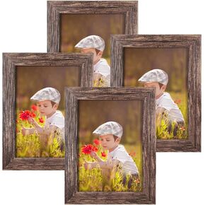 إطارات صور Q.Hou مقاس 8 × 10 من الخشب البني الريفي تحتوي على 4 إطارات مع زجاج عالي الدقة لسطح الطاولة أو ديكور الحائط (QH-PF8X10-BR) in Kuwait