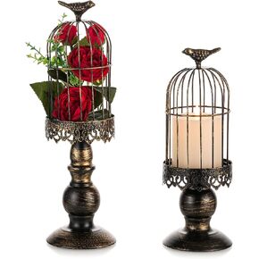 Nuptio Gold Pillar Candle Holder 2 Pcs Bird Cage Lanterns Decor Birdcage Candle Holders Decorative Table Centerpiece Decor for Wedding Party Cafe Christmas Reception Holiday Home Accents in Saudi Arabia