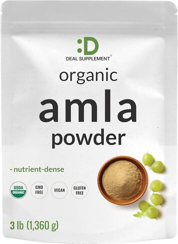 مسحوق أملا الهندي العضوي، 3 رطل - مصدر عنب الثعلب الكامل - فاكهة خام فائقة الجودة - غني بالفيتامينات ومضادات الأكسدة - مكمل للشعر والطاقة والمناعة - غير معدل وراثيًا، نباتي in Kuwait