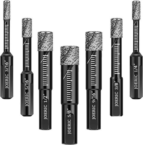 JOERIC Black Dry Diamond Bits Set, 7 PCS Diamond Hole Saw Kit for Granite Marble Tile Ceramic Stone Glass Hard Materials (Not for Wood) Triangle Shank with Size 3/16 to 5/8 inches in Kuwait