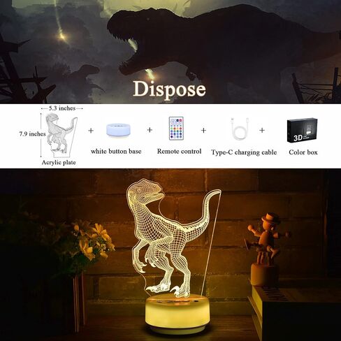 مصباح ديناصور فيلوسيرابتور من ان ان دي اتش واي ايه، مصباح ليلي للاطفال كهدية عيد ميلاد للاولاد والبنات او اضواء ديكور لغرفة الاطفال in Kuwait