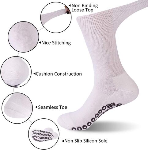 جوارب KitNSox المضادة للانزلاق لمرضى السكري للرجال والنساء، جوارب غير قابلة للانزلاق وممتصة للرطوبة ومبطنة وغير قابلة للانزلاق in Kuwait