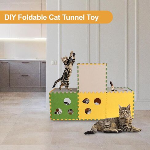 Bulesiane DIY أنفاق القطط القابلة للطي للقطط الداخلية، مكعب القطط، كهف مخبأ للقطط، لعبة أنبوب نفق القطط الأليفة للقطط، لغز مقاوم للماء مكعبات القطط للقطط الصغيرة والمتوسطة الكبيرة، الأرنب، الجرو in Kuwait