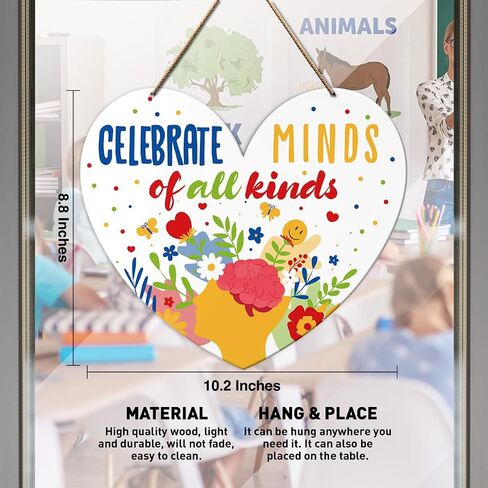 Autism Awareness Wall Door Sign, Inspirational Autism Sign Nursery Classroom Baby Kids Bedroom Wood Hanging Wall Decor Sign Plaque, Motivational Gifts for Autism Child, Celebrate Minds in Saudi Arabia