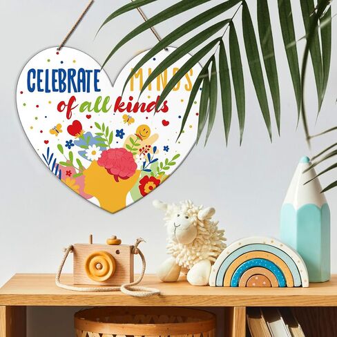 Autism Awareness Wall Door Sign, Inspirational Autism Sign Nursery Classroom Baby Kids Bedroom Wood Hanging Wall Decor Sign Plaque, Motivational Gifts for Autism Child, Celebrate Minds in Saudi Arabia