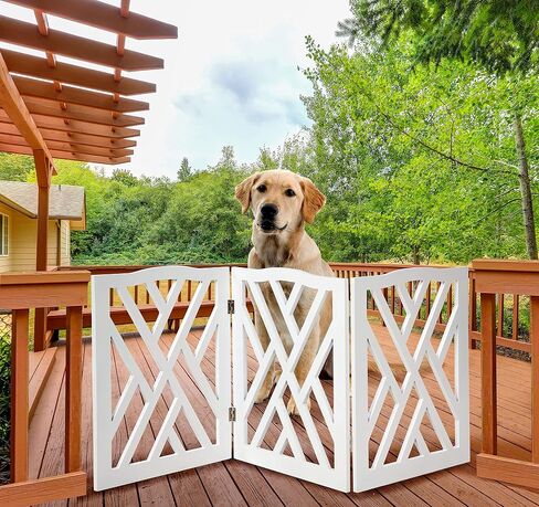 Adjustable 3 Section Indoor/Outdoor Wood Lattice Criss Cross Pet Gate in Saudi Arabia