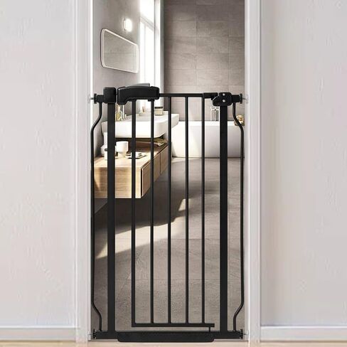 بوابة أطفال واسعة من HEMRORO مقاس 23.3-28 بوصة للمنزل الداخلي، بوابة كلب طويلة جدًا 37.4 بوصة للمداخل والسلالم، بوابة أمان للأطفال مثبتة بالضغط المعدني للحيوانات الأليفة مع المشي والإغلاق التلقائي، أسود in Kuwait