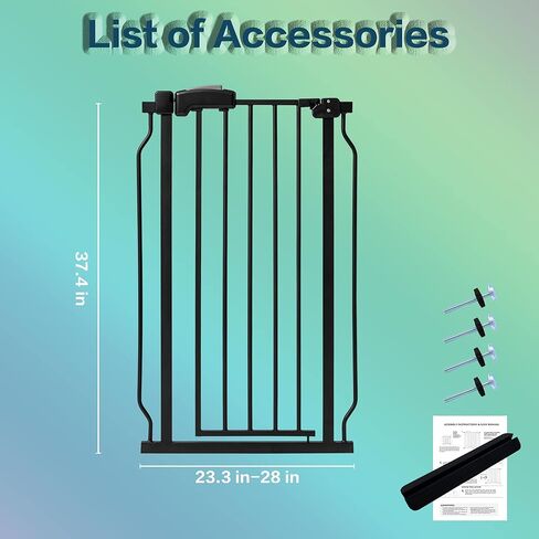 بوابة أطفال واسعة من HEMRORO مقاس 23.3-28 بوصة للمنزل الداخلي، بوابة كلب طويلة جدًا 37.4 بوصة للمداخل والسلالم، بوابة أمان للأطفال مثبتة بالضغط المعدني للحيوانات الأليفة مع المشي والإغلاق التلقائي، أسود in Kuwait