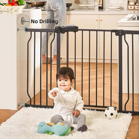 بوابة أطفال واسعة من HEMRORO مقاس 23.3-28 بوصة للمنزل الداخلي، بوابة كلب طويلة جدًا 37.4 بوصة للمداخل والسلالم، بوابة أمان للأطفال مثبتة بالضغط المعدني للحيوانات الأليفة مع المشي والإغلاق التلقائي، أسود in Kuwait