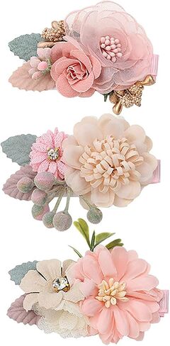Flymind 3pcs Baby Girls Flower Bow Hair Clips Floral Barrettes Hair Bow Accessories for Newborn Infant Toddler Kids Baby Girls (D) in Kuwait