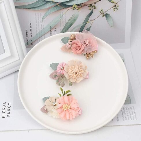 Flymind 3pcs Baby Girls Flower Bow Hair Clips Floral Barrettes Hair Bow Accessories for Newborn Infant Toddler Kids Baby Girls (D) in Kuwait