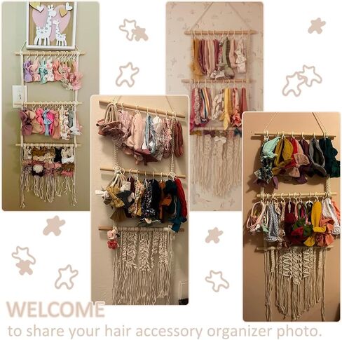 Headband Holder Hair Bows Organizer For Baby Girls Hair Clip Accessories Organizer Storage Necklace Display with 20 Hooks For Toddler Girl Boho Nursery Wall Hanging Decor in Saudi Arabia