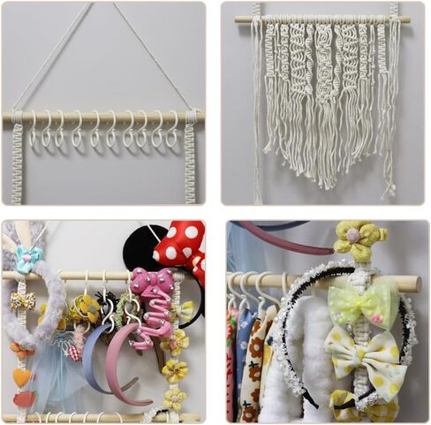Headband Holder Hair Bows Organizer For Baby Girls Hair Clip Accessories Organizer Storage Necklace Display with 20 Hooks For Toddler Girl Boho Nursery Wall Hanging Decor in Saudi Arabia