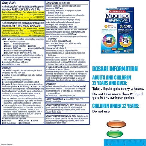 Mucinex Fast-Max Max Strength، المواد الهلامية السائلة للبرد والإنفلونزا أثناء النهار والإنفلونزا والليل (عبوة من 3 قطع)، 72 قطعة (قد تختلف التعبئة) in Saudi Arabia