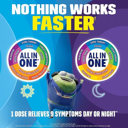 Mucinex Fast-Max Max Strength، المواد الهلامية السائلة للبرد والإنفلونزا أثناء النهار والإنفلونزا والليل (عبوة من 3 قطع)، 72 قطعة (قد تختلف التعبئة) in Saudi Arabia