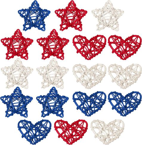 18 Piece Red Blue and White Star and Heart Shaped Rattan Balls Decoration, 4th of July Wicker Balls for Home Decor DIY Vase Filler Ornament Wedding Table Themed Party Christmas Decoration, 2.36 Inch in Saudi Arabia