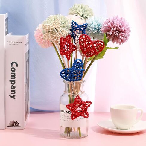 18 Piece Red Blue and White Star and Heart Shaped Rattan Balls Decoration, 4th of July Wicker Balls for Home Decor DIY Vase Filler Ornament Wedding Table Themed Party Christmas Decoration, 2.36 Inch in Saudi Arabia